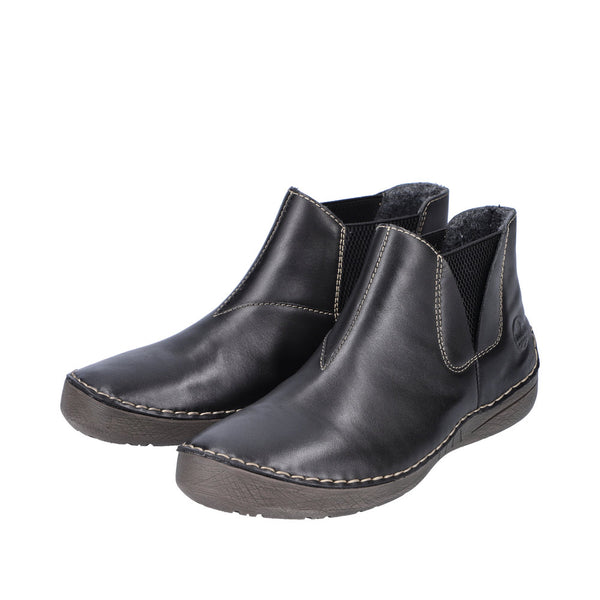 Rieker 52553-00 Ladies Black Leather Pull On Ankle Boots