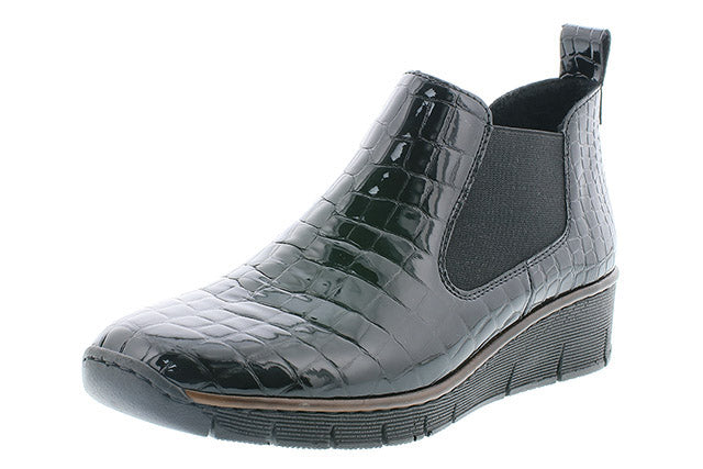 Rieker 53794-01 Ladies Black Croc Leather Chelsea Boots - elevate your sole