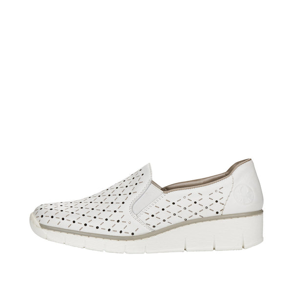 Rieker 53795-80 Ladies White Leather Slip On Shoes