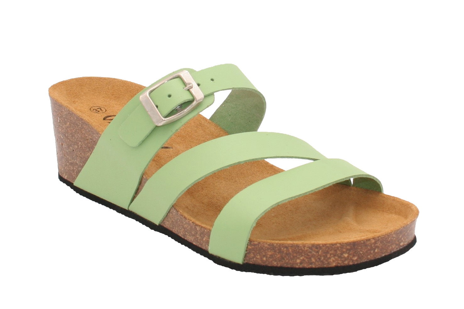 Oxygen Alicante Lime Leather Adjustable Buckle Strap Mules