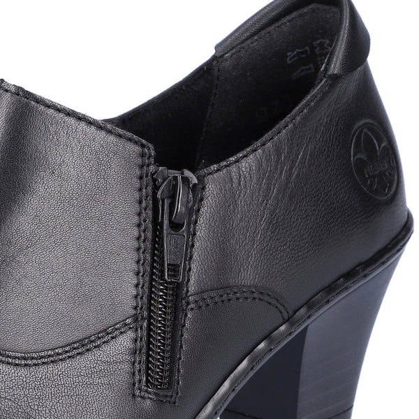 Rieker 57173-02 Ladies Black Leather Side Zip Heels