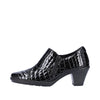 Rieker 57173-03 Ladies Black Patent Croc Leather Side Zip Heels