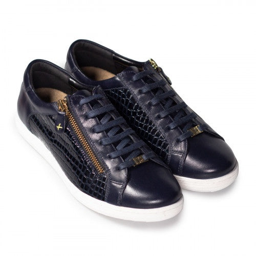 Van Dal Detroit 2849 Ladies 4101 Midnight Croc Leather Lace Zip Up Trainer Shoes E Fit