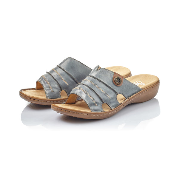 Rieker 60876-12 Denim Blue Leather Ladies Mule Sandals