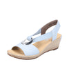 Rieker 624H6-10 Ladies Light Blue Synthetic Pull On Sandals