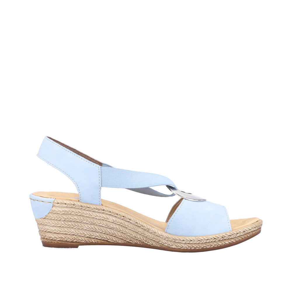 Rieker 624H6-10 Ladies Light Blue Synthetic Pull On Sandals