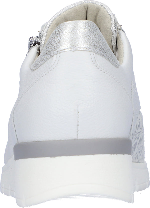 Waldlaufer 626K02 315 150 K-Ramona Ladies White & Silver Leather & Textile Arch Support Zip & Lace Trainers
