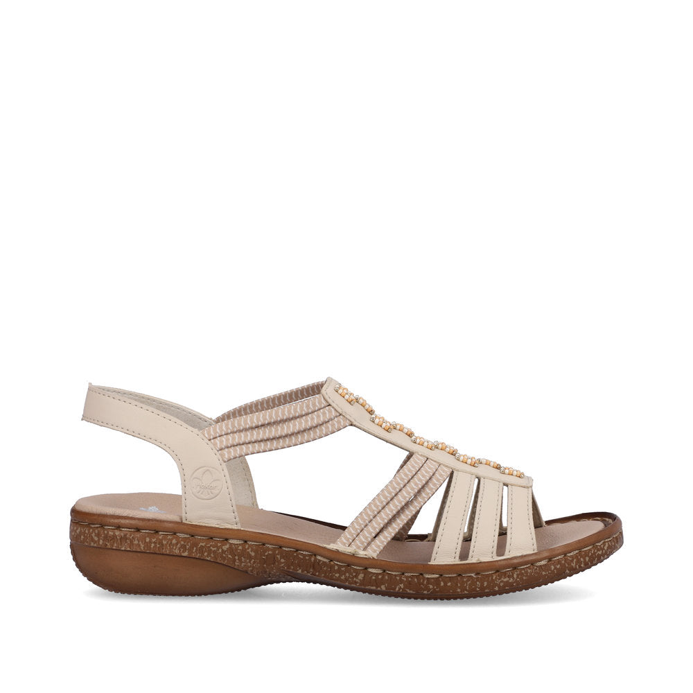 Rieker 62855-60 Ladies Beige Synthetic Pull On Sandals