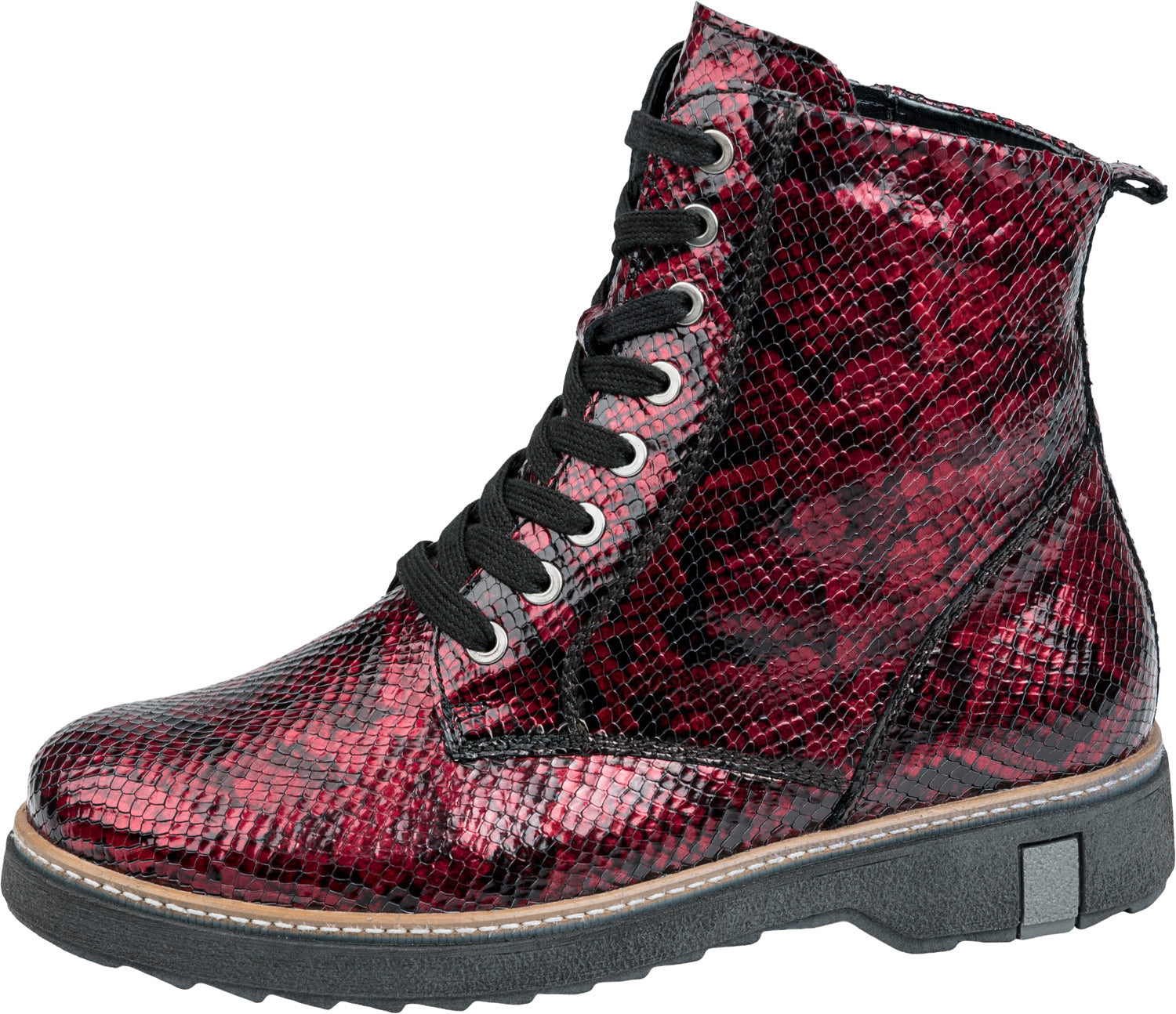 Waldlaufer 683801 145 022 Kitomi Ladies Wider Fitting Ruby Red Leather Lace Up Ankle Boot