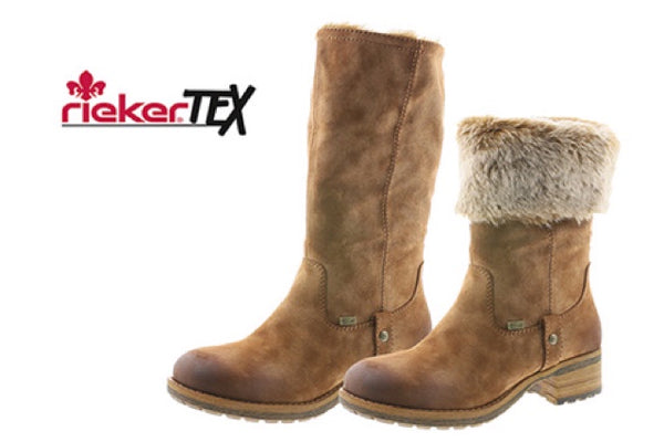 Rieker 96854-24 Tan Brown Fleece Lined Water Resistant Mid Calf Adjustable Block Heel Boots - elevate your sole
