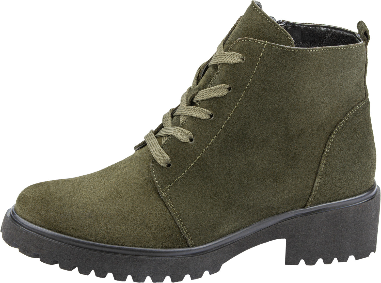Waldlaufer 716807 195 066 H-Luise Ladies Wider Fitting Green Suede Lace Up Ankle Boot