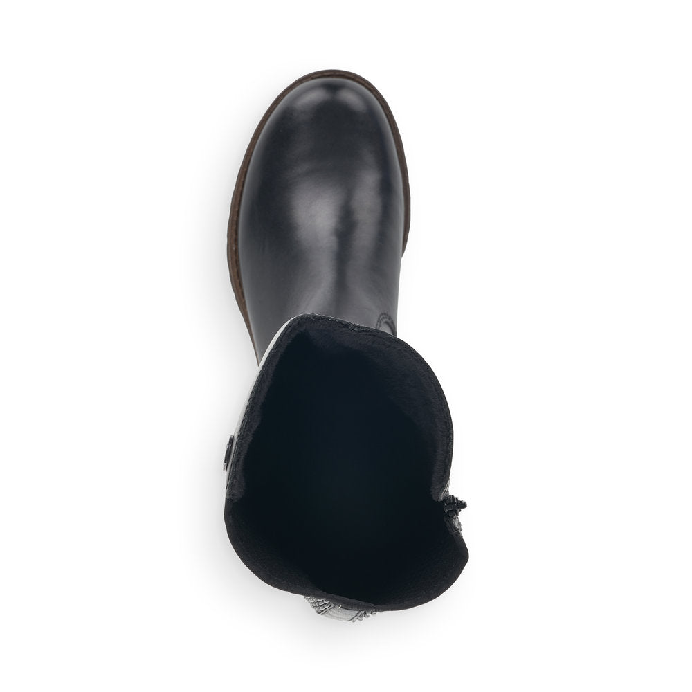Rieker 78592-00 Ladies Black Leather Side Zip Knee High Boots