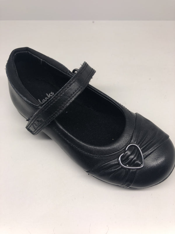 Clarks Dolly Heart Girls Black Leather Shoes