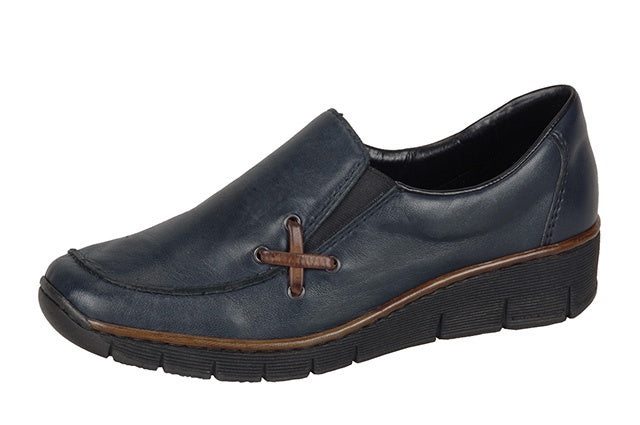 Rieker 53783-14 Ladies Navy Leather Slip On Shoes