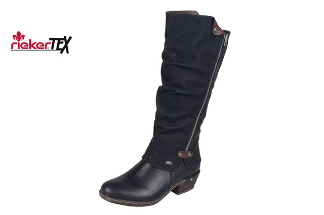 Rieker 93655-00 Ladies Black Knee Length Zip Up Boots - elevate your sole