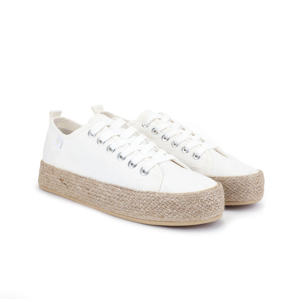 Walk In Pitas Ada Ladies White Textile Lace Up Shoes