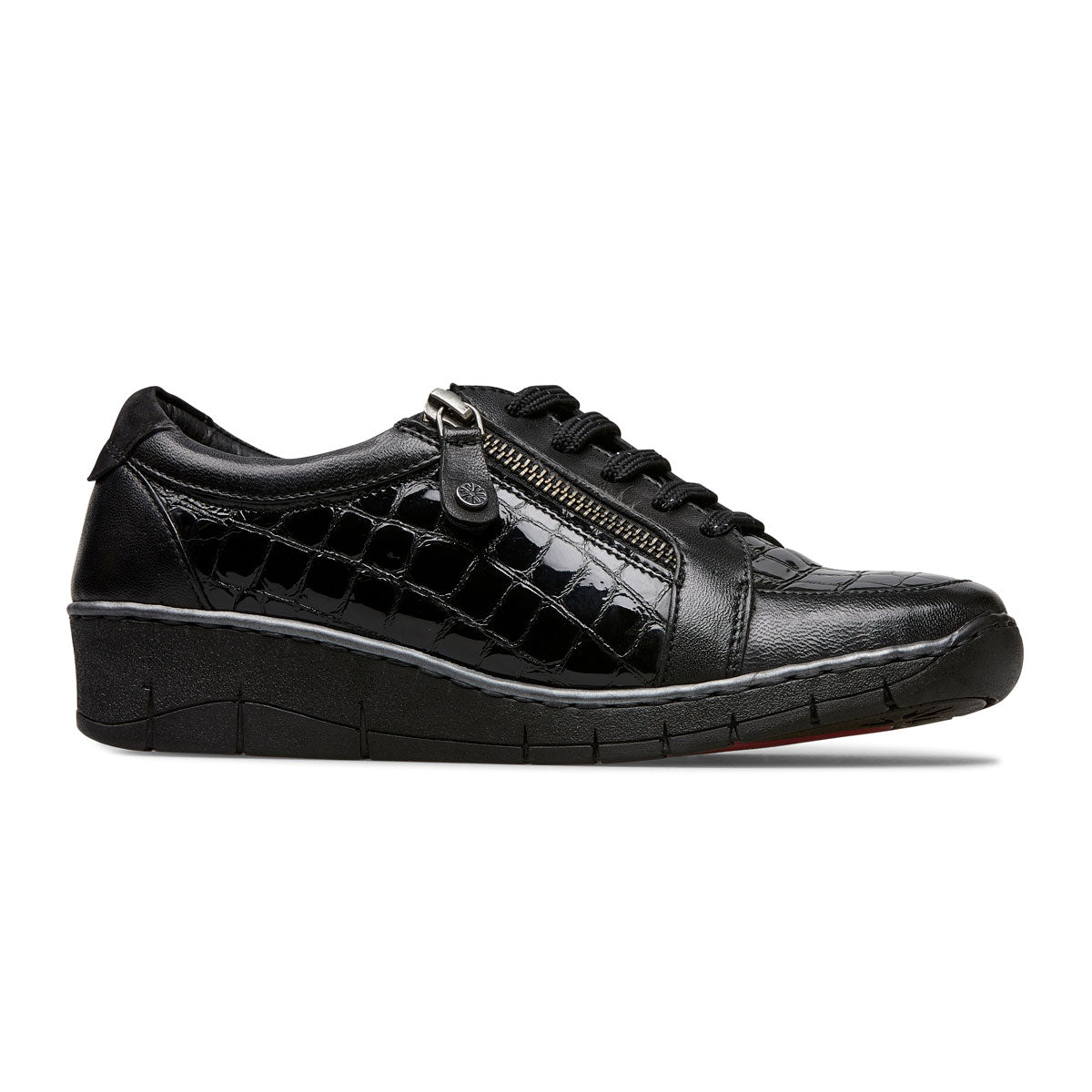 Van Dal Aubrey Black Patent Croc Leather Low Wedge Lace Up Shoes E - elevate your sole