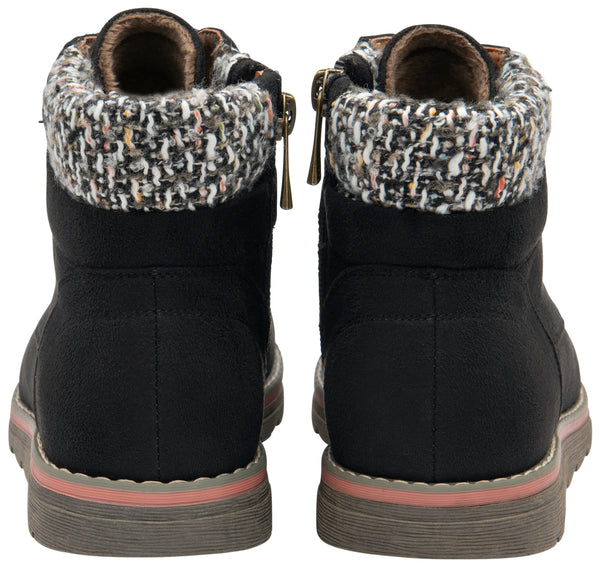 Lotus Cedar Ladies Black Textile Zip & Lace Ankle Boots