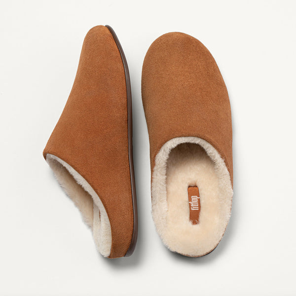 FitFlop Chrissie Shearling N28-645 Ladies Tumbled Tan Suede Slip On Slippers