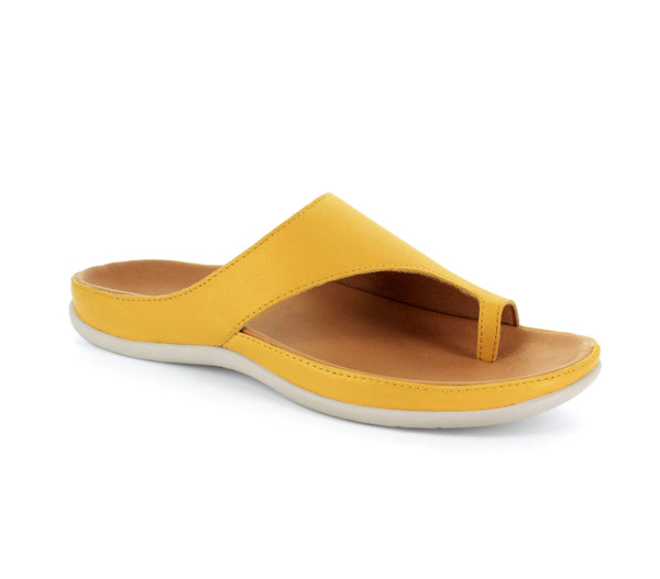 Strive Capri Ladies Honey Gold Leather Toe Post Mule Sandal