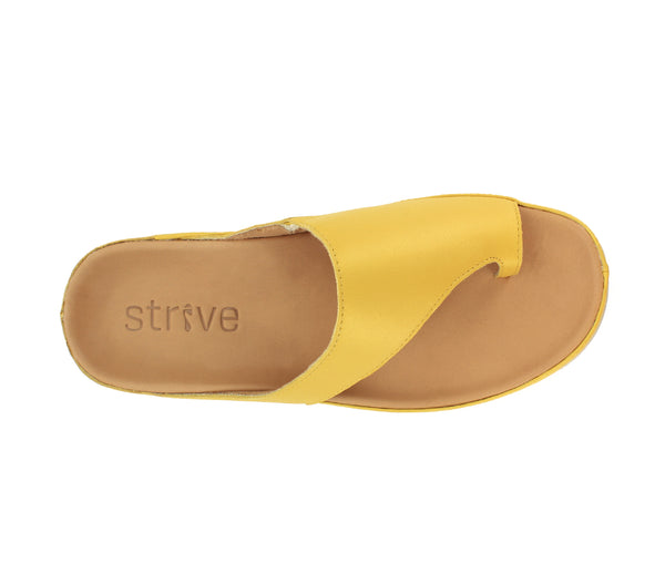Strive Capri Ladies Honey Gold Leather Toe Post Mule Sandal