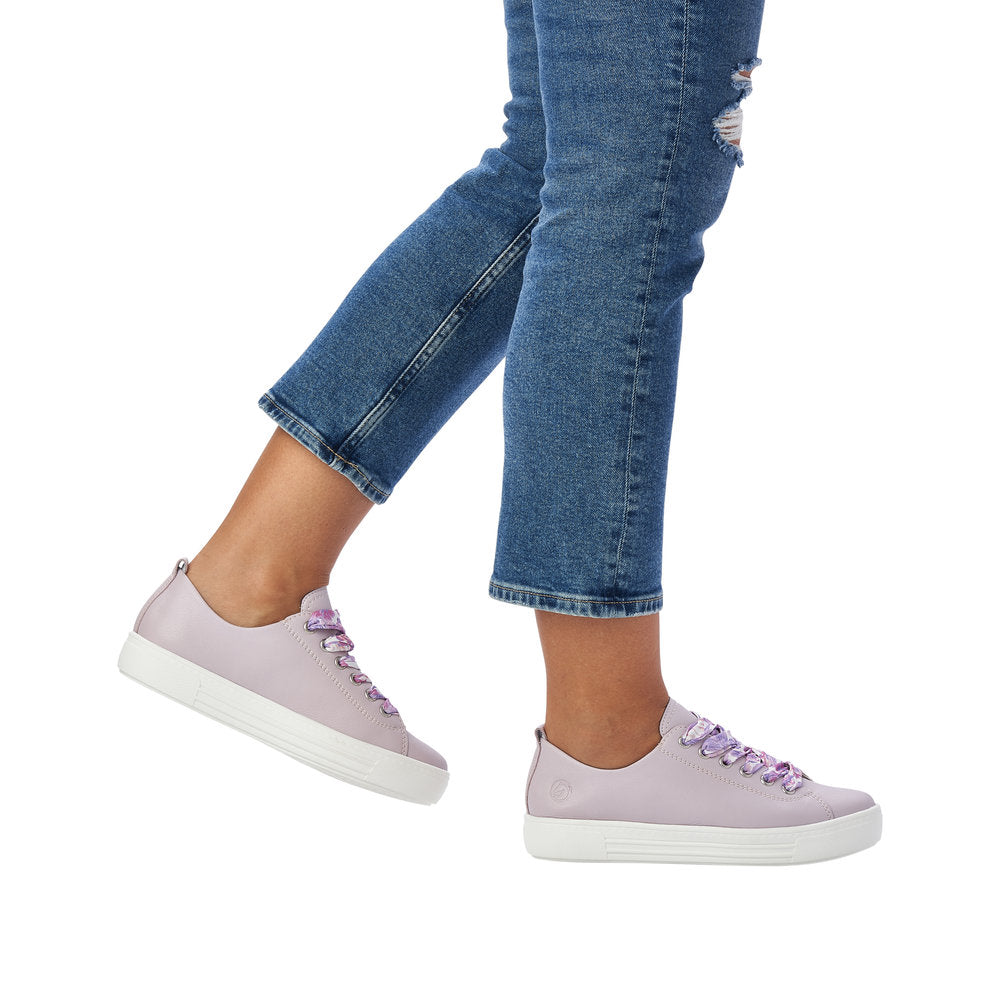 Remonte D0900-30 Ladies Lilac Leather Lace Up Trainers