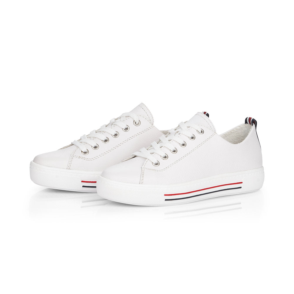 Remonte D0900-80 Ladies White Leather Lace up Trainer