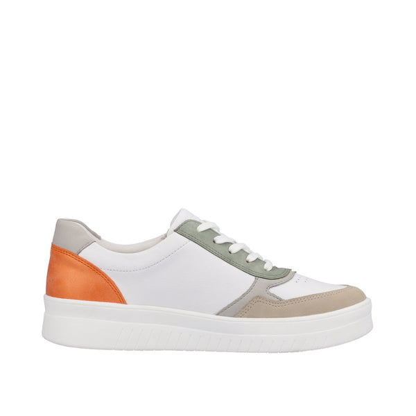 Remonte D0J01-81 Ladies White And Multi Leather & Textile Zip & Lace Trainers