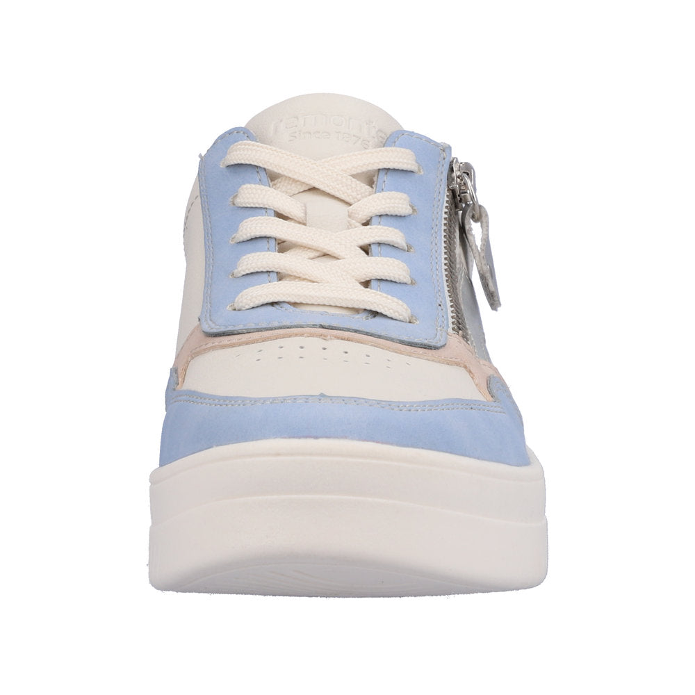 Remonte D0J01-82 Ladies White And Light Blue Leather & Textile Zip & Lace Trainers