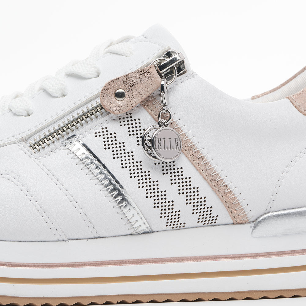 Remonte D1318-80 Ladies White And Rose Gold Leather & Textile Zip & Lace Trainers