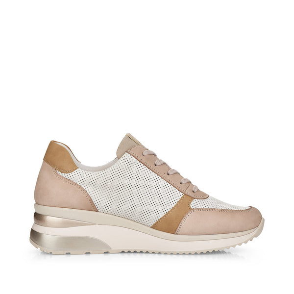 Remonte D2404-81 Ladies Beige And White Leather Zip & Lace Trainers