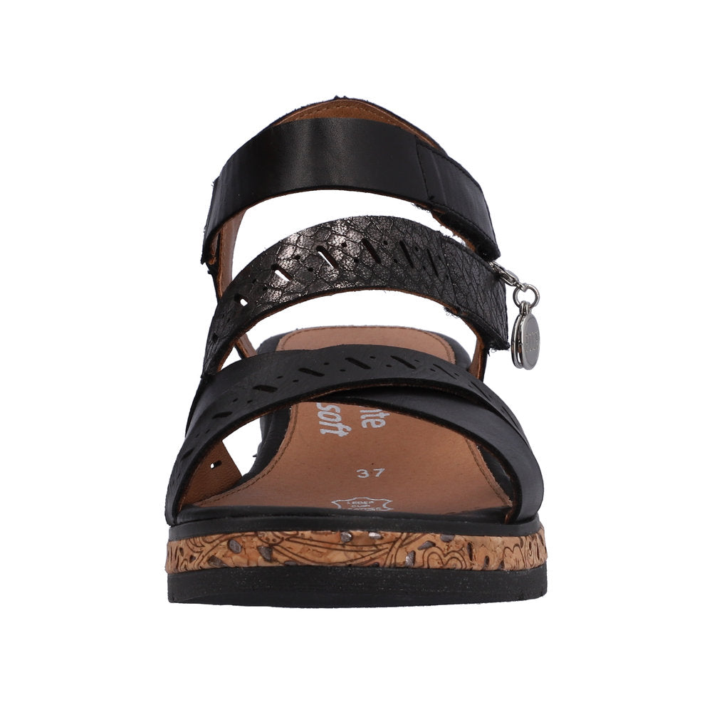 Remonte D3064-01 Ladies Black Leather & Textile Touch Fastening Sandals