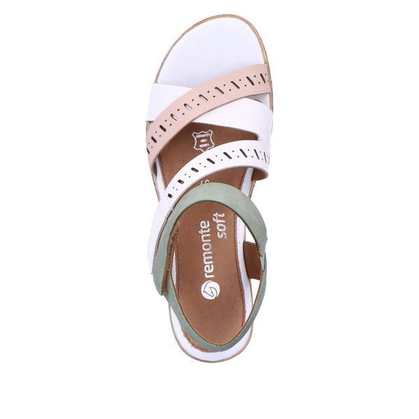 Remonte D3064-80 Ladies White, Pink & Green Leather & Textile Touch Fastening Sandals