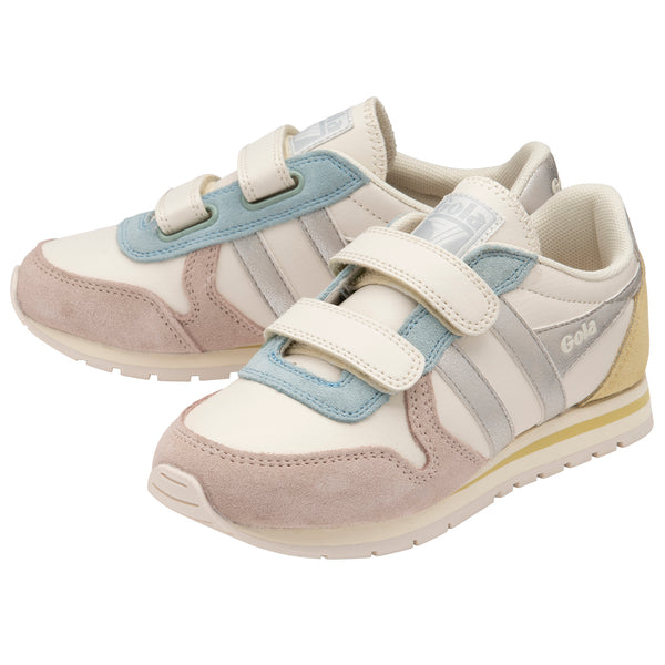 Gola Daytona Quad Strap Girls Off White And Blossom Touch Fastening Trainers