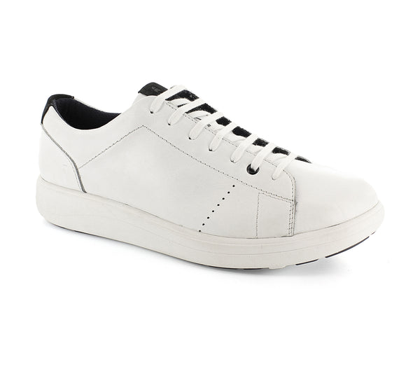 Strive Denver Mens White Leather Arch Support Lace Up Trainers