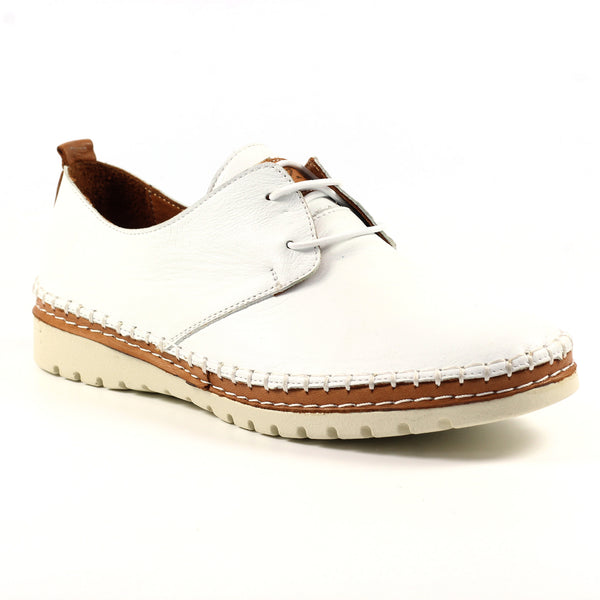 Lunar Swift FLB100 Ladies White Leather Lace Up Shoes