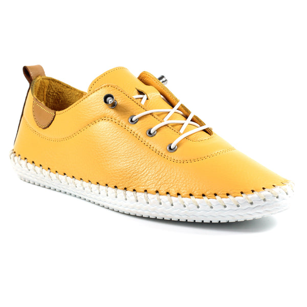 Lunar St Ives FLE030 Ladies Mustard Yellow Leather Elasticated Shoes