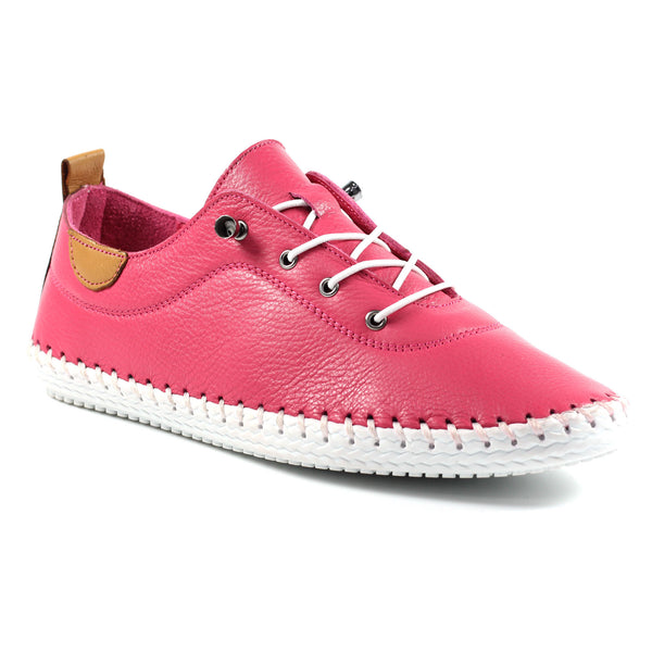 Lunar St Ives FLE030 Ladies Raspberry Leather Elasticated Shoes
