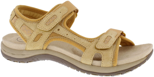 Free Spirit Frisco Ladies Dijon Yellow Suede & Textile Touch Fastening Sandals