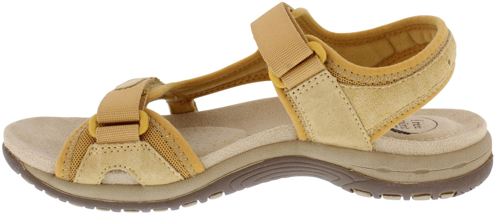 Free Spirit Frisco Ladies Dijon Yellow Suede & Textile Touch Fastening Sandals