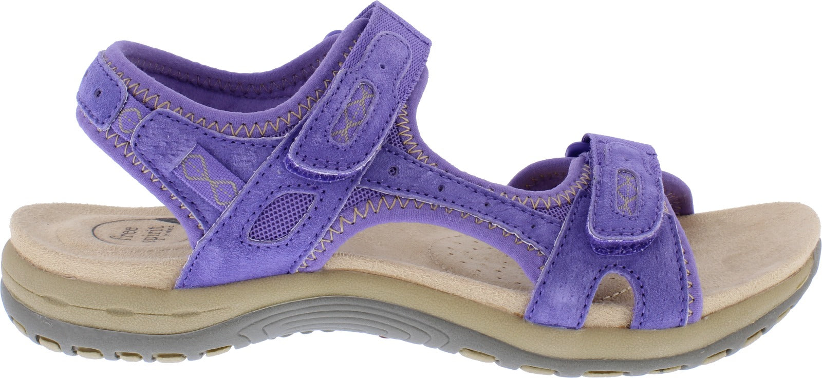 Free Spirit Frisco Ladies Purple Suede & Textile Touch Fastening Sandals