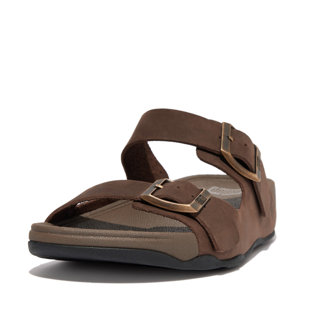FitFlop GD2-167 Gogh Moc Slide Mens Chocolate Brown Leather Arch Support Slip On Sandals