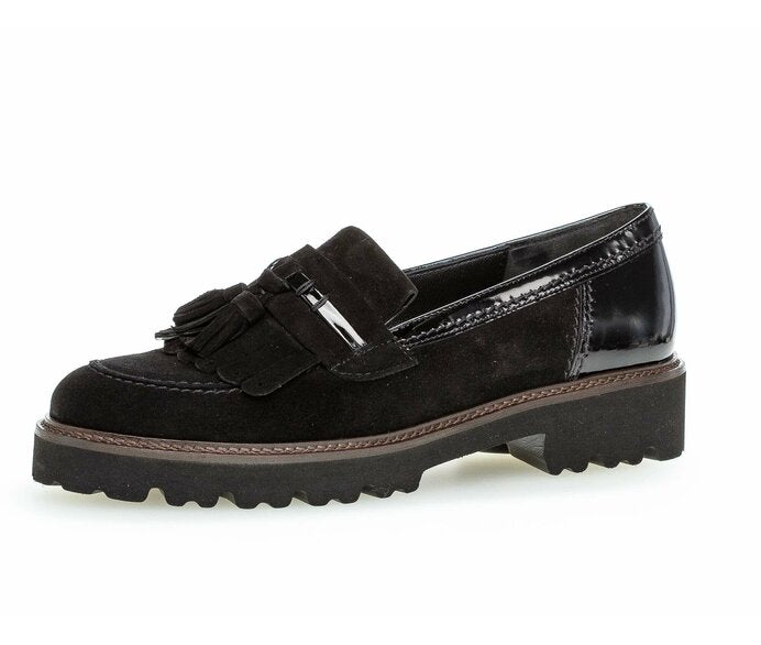 Gabor 55.204.17 Ladies Black Leather Tassle Fringe Loafer