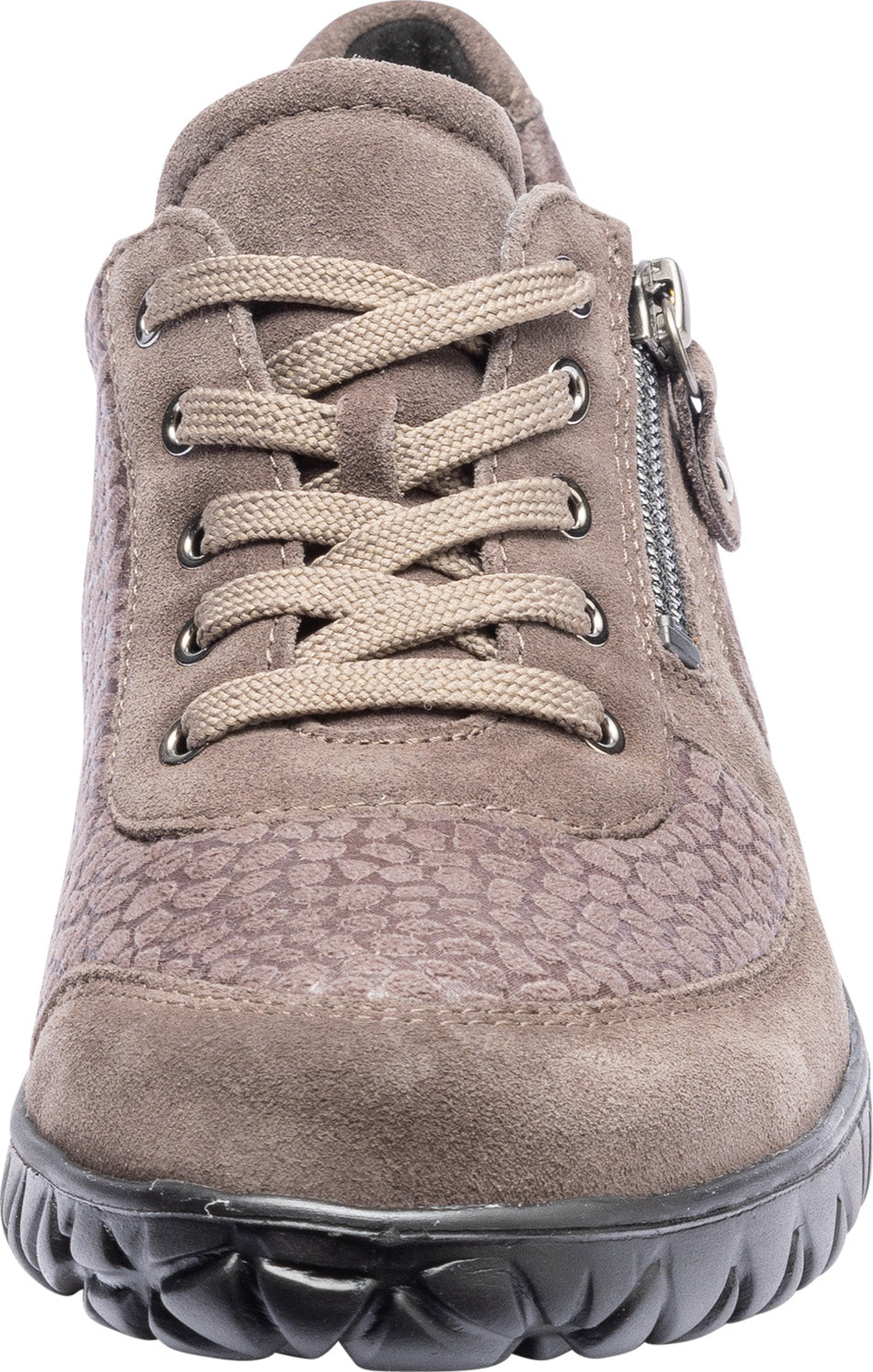 Waldlaufer H89001 218 190 Havy Soft Ladies Mouse Brown Leather & Textile Zip & Lace Shoes