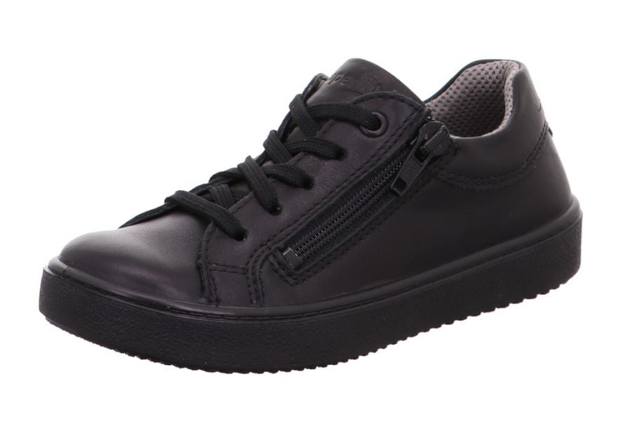 Superfit Heaven 1-006489-0000 Girls Black Leather Waterproof School Zip & Lace School Shoes