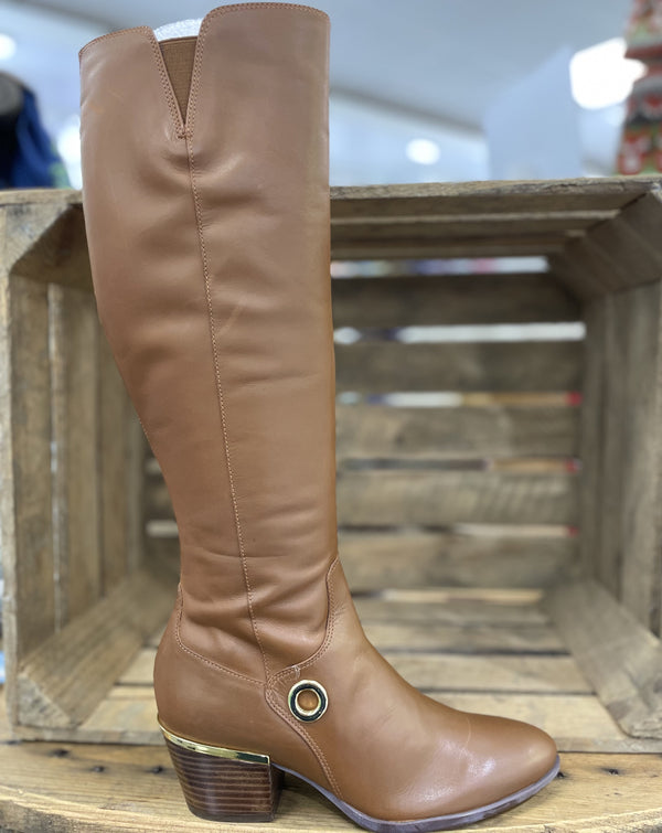 Elevate Your Sole 63508 Ladies Tan Leather Knee High Boots