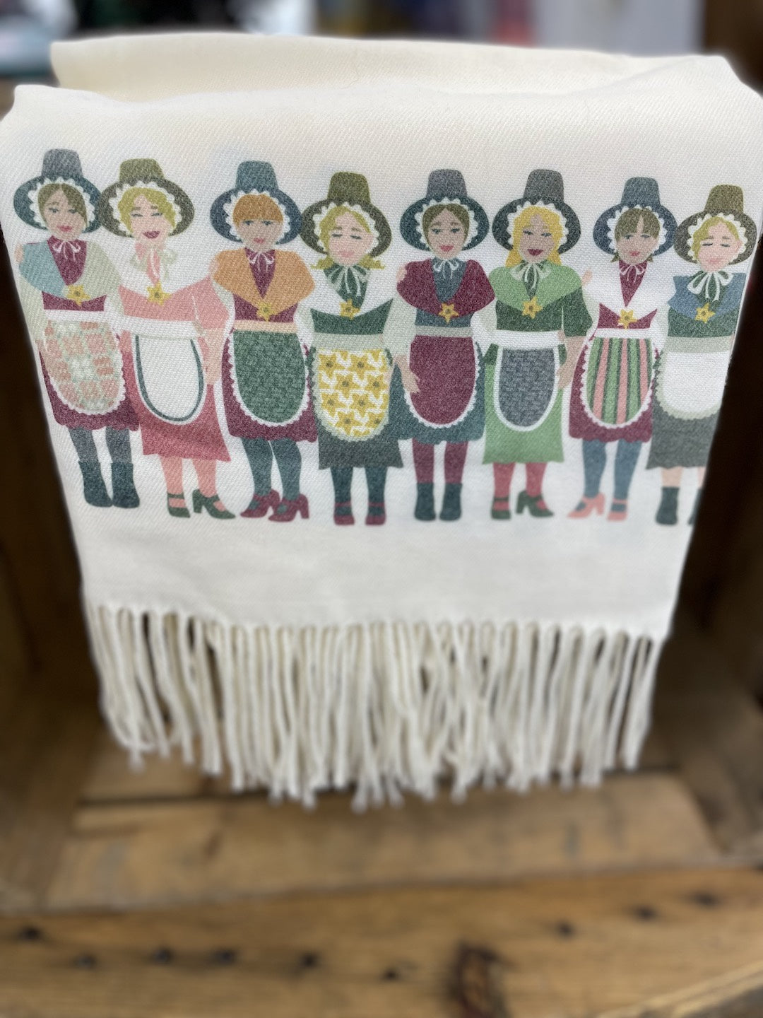 Art On Scarves Cashmere Feel Cream Welsh Ladies In A Row