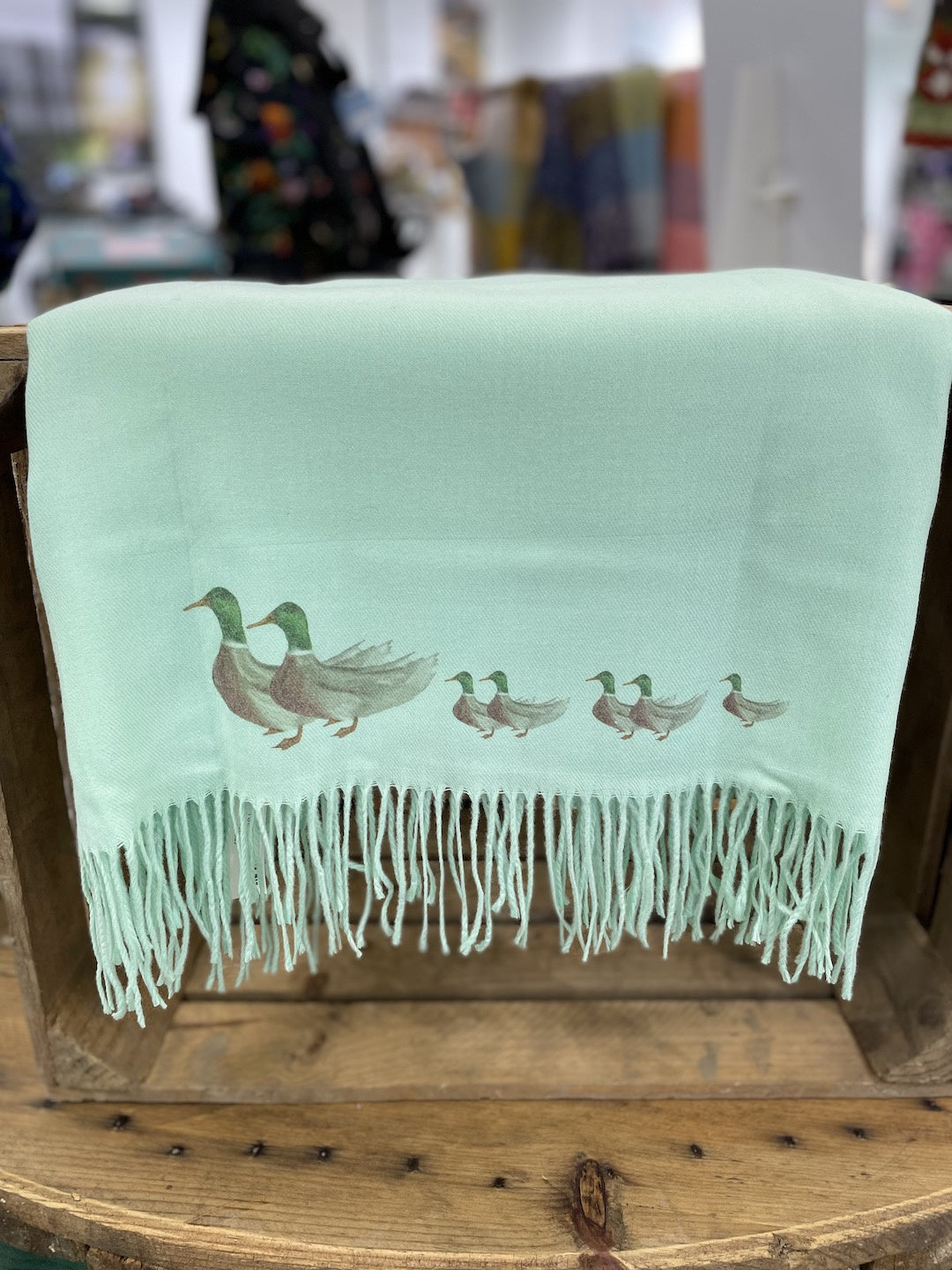 Art On Scarves Cashmere Feel Green Ducks