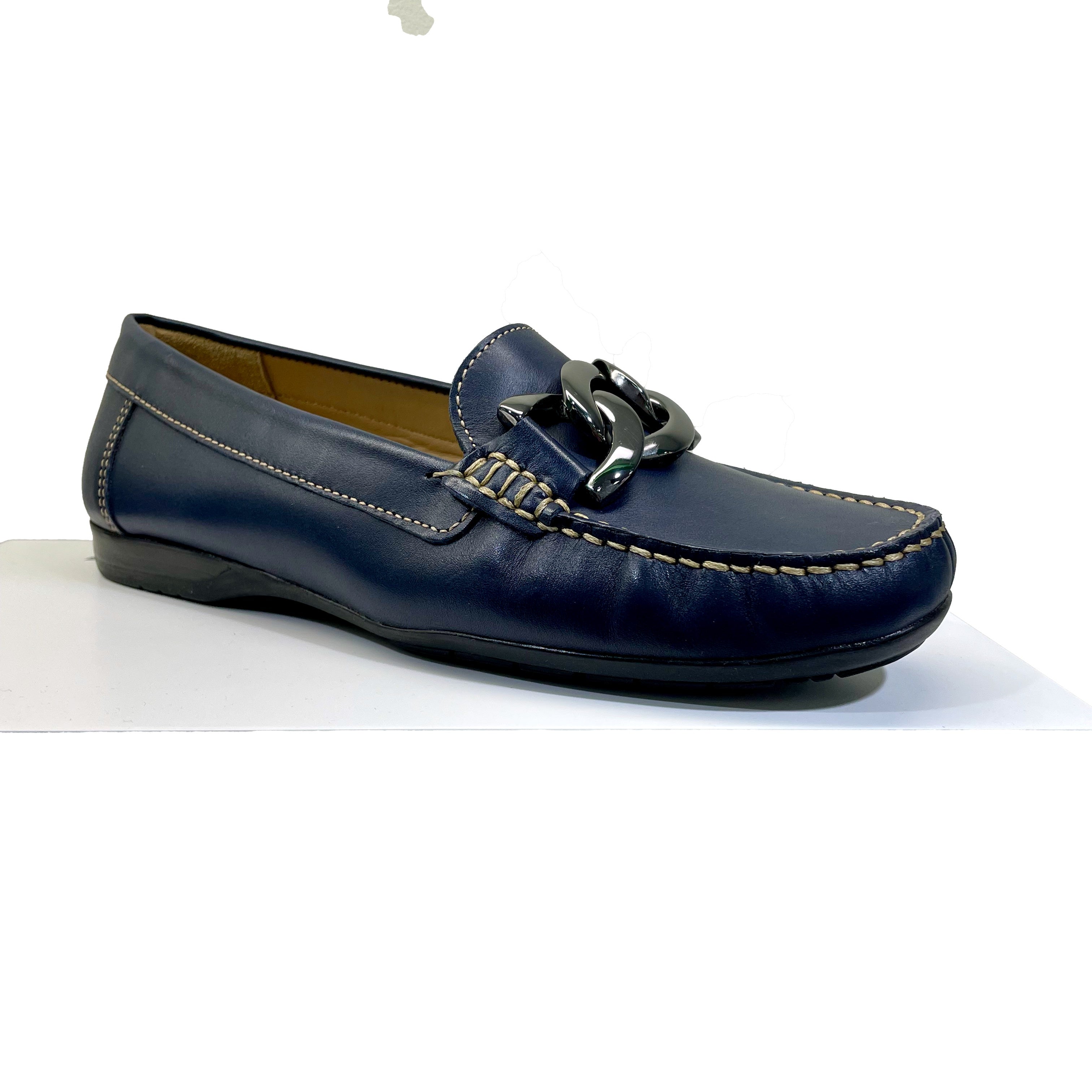 EYS Grace Ladies Blue Leather Slip On Shoes