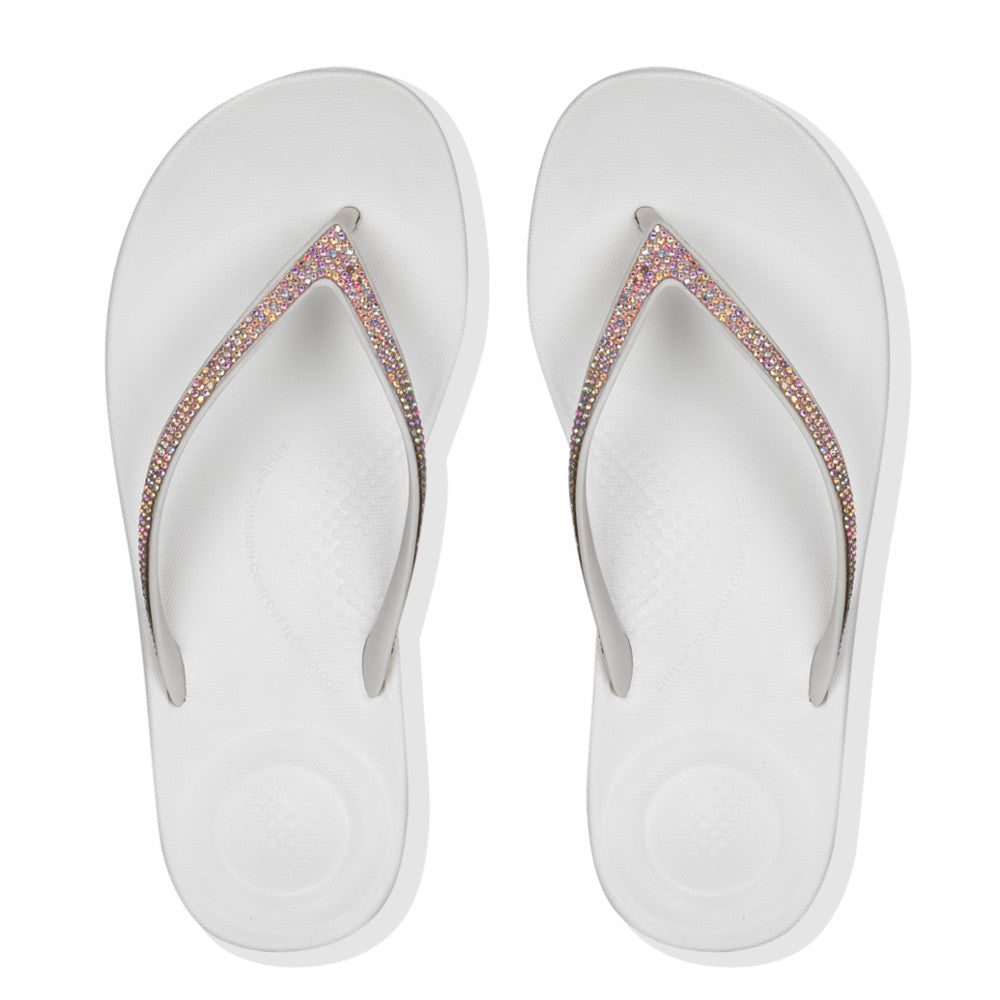 Fitflop R08-194 Iqushion Sparkle Ladies Urban White Toe Post Sandals